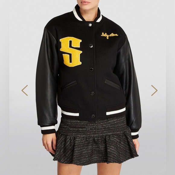 SANDRO Wool-Blend and Leather Varsity Jacket Sz 36/ US S - Picture 1 of 16